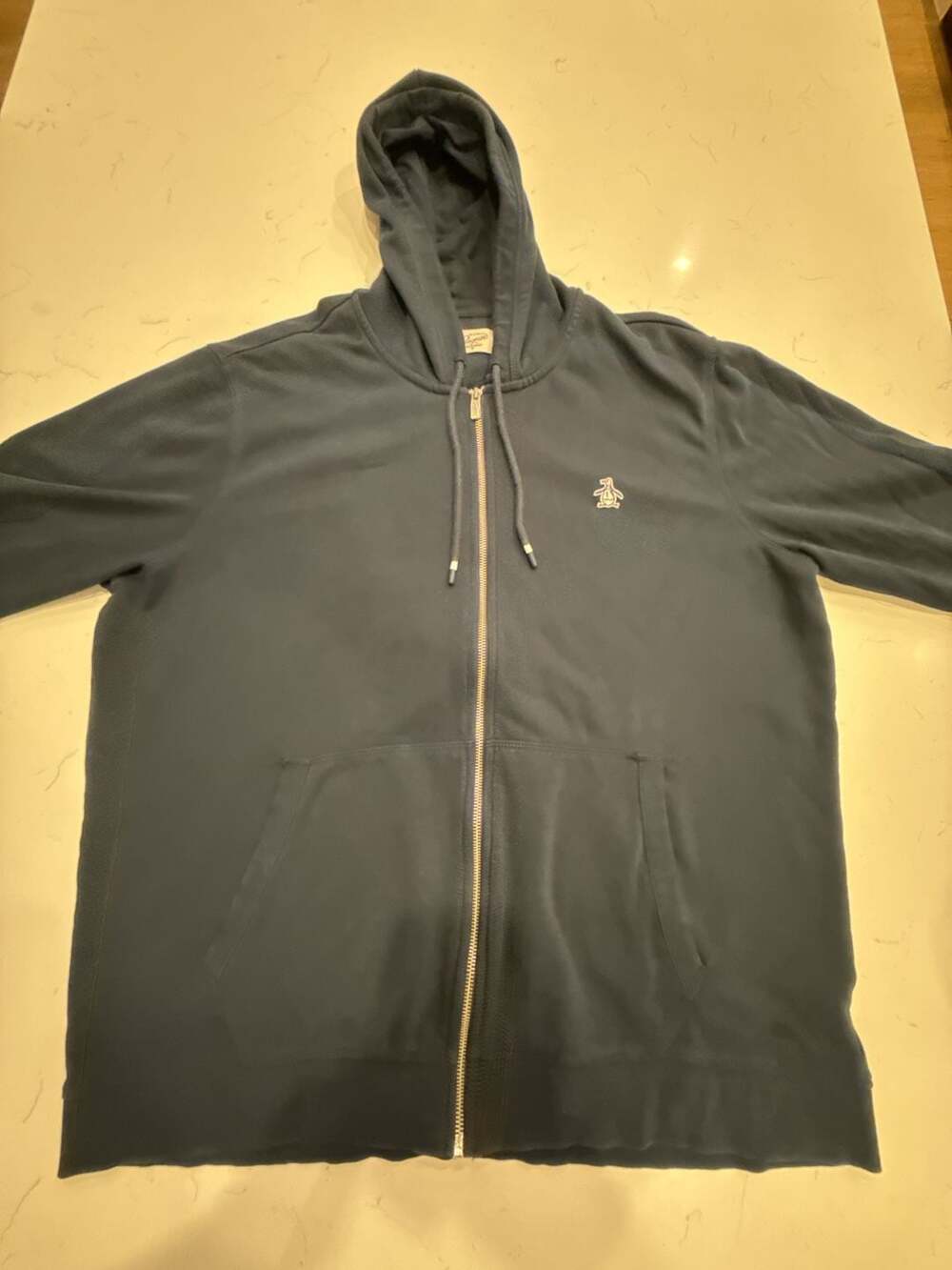 Original Penguin Mens Full Zip Hoodie Navy Blue Logo Sweatshirt
